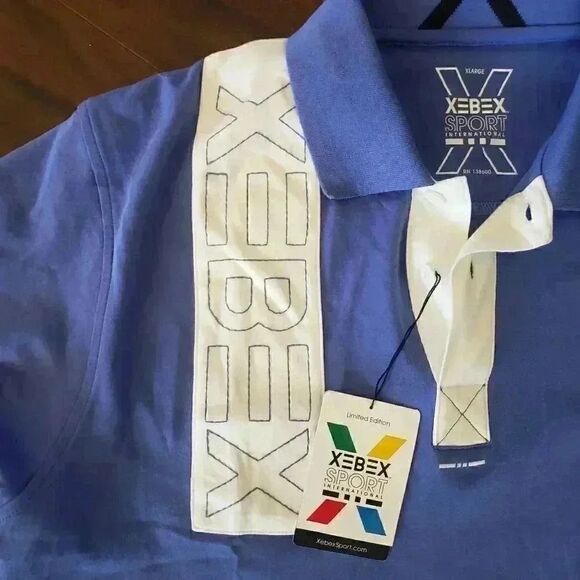 Xebex Sport Men's Blue White Embroidered Logo Shirt NEW - Picture 5 of 13